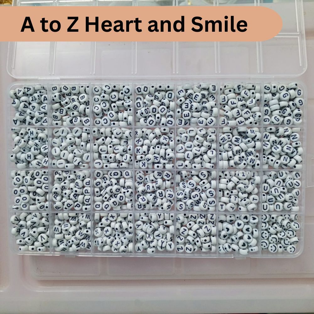 1500 Pcs Assorted Letter Beads With box Black Letter White Background