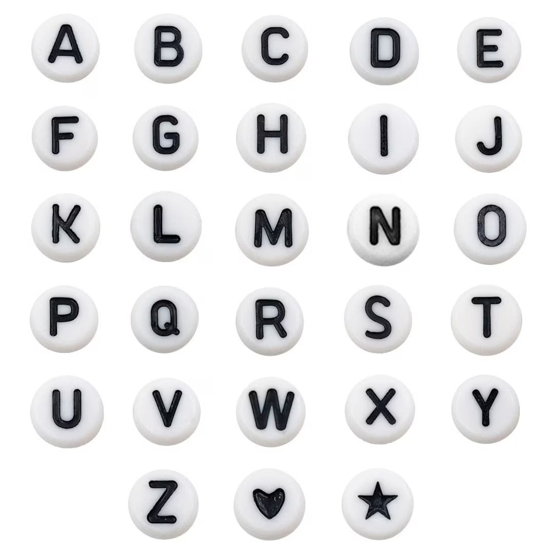 Assorted Custom Black Round Letter Alphabet Beads From A to Z For Jewelry Making