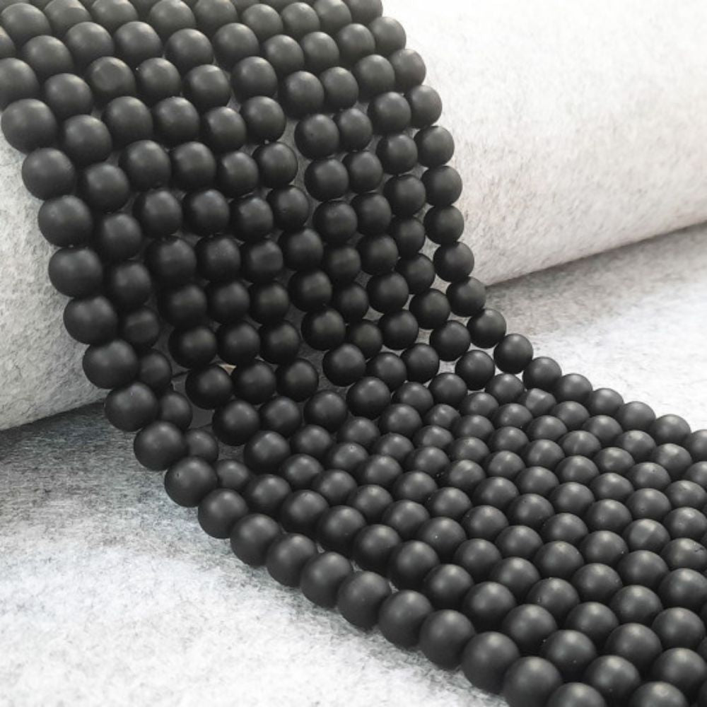 8mm Black Beads Glass Marble Mat Beads For Jewelry Making - Matt