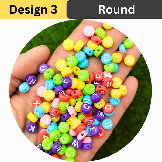 White Multicolor Round Alphabet Letters Beads For Jewelry Making