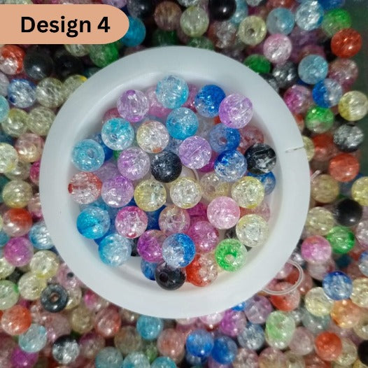 Multicolor Plastic Frosted Double Shade Crack Beads 8mm Design 4