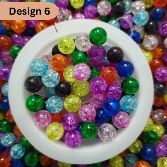 Multicolor  Frosted Single Shade Crack Beads 8mm Design 6