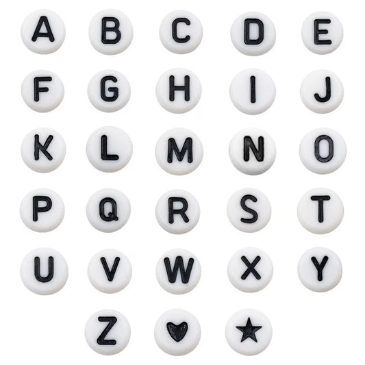 Assorted Custom Black Round Letter Alphabet Beads From A to Z For Jewelry Making