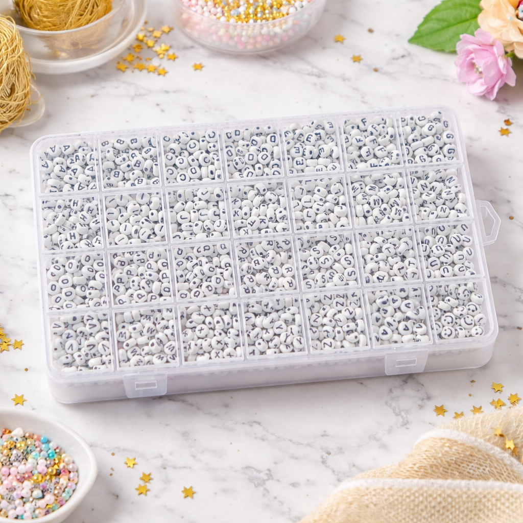 1500 Pcs Assorted  Letter Beads With box Black Letter White Background