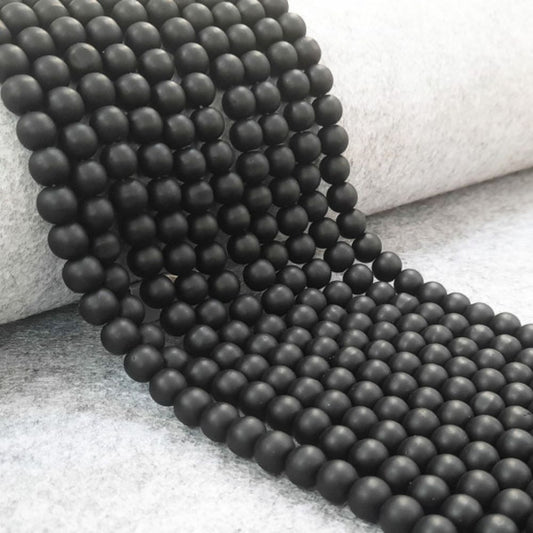 8mm Black Beads Glass Marble Mat Beads For Jewelry Making - Matt